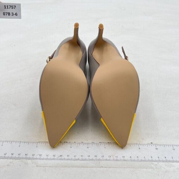 YDN Yellow Patchwork Pointed Toe Pumps Chain Strap Stiletto High Heels Shoes - Picture 7 of 8